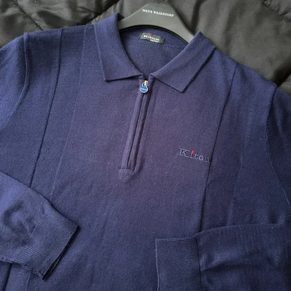 Kiton Vintage Deep Blue Zip-Up Sweater